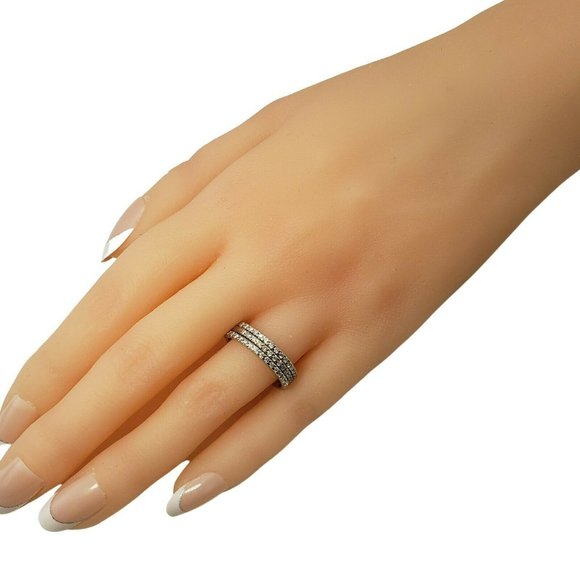 Vintage Set of Three 10 Karat White Gold Diamond Bands Ring Size 7 #11314 - Picture 6 of 7